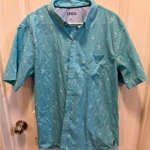 Izod Men's Aqua Short Sleeve Button Down Shirt